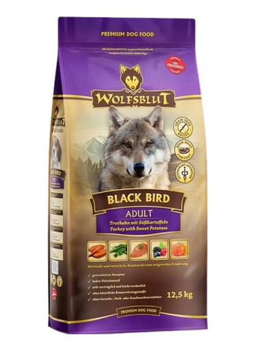 WOLFSBLUT Black Bird Adult suché krmivo pro psy s krůtím masem a sladkými bramborami 12,5 kg