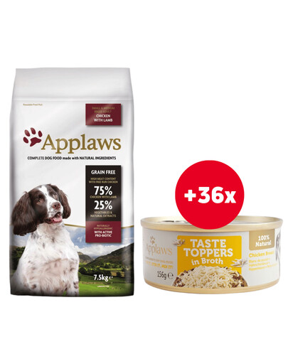 APPLAWS Small & Medium Breed Chicken & Lamb 15kg + Kuřecí prsa ve vývaru 36x156g ZDARMA