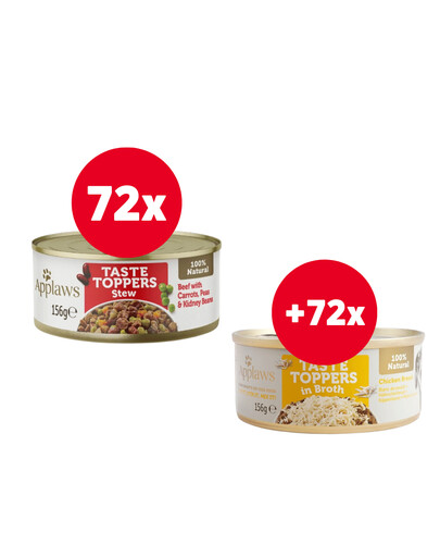 APPLAWS Taste Toppers Stew Hovězí, mrkev a hrášek 72 x 156 g Taste Toppers Kuřecí prsa ve vývaru 72 x 156 g ZDARMA