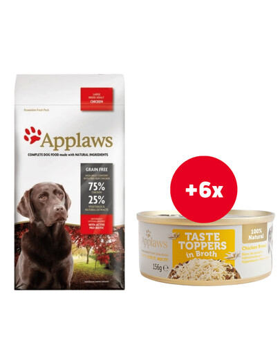 APPLAWS Adult Dog Large Breed Chicken 3x2kg + Taste Toppers Kuřecí prsa ve vývaru 6x156g ZDARMA