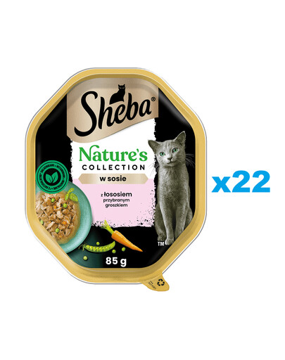 SHEBA Nature’s Collection 22x85 g kompletní krmivo pro dospělé kočky, kousky s lososem zdobené hráškem v omáčce