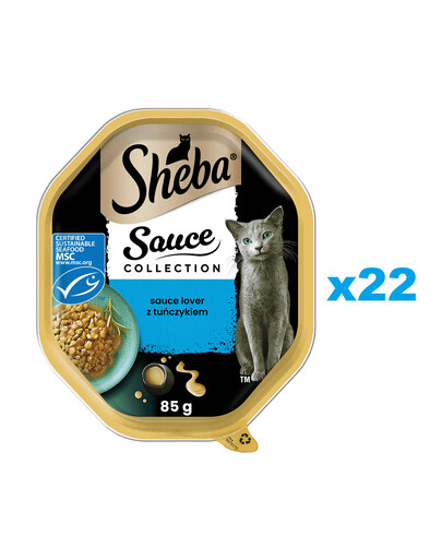 SHEBA Sauce Collection 22x85 g kompletní krmivo pro dospělé kočky kousky s tuňákem v omáčce