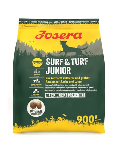 JOSERA Surf Turf Junior 900 g Bezobilné krmivo pro štěňata s lososem a jehněčím masem