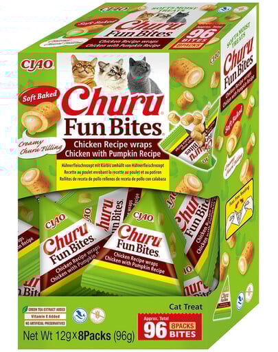 INABA Cat Fun Bites Chicken with Pumpkin 8x12g kuřecí a dýňové wrapy pro kočky
