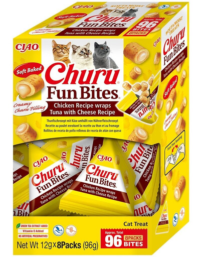 INABA Cat Fun Bites Chicken with Tun and Cheese 8x12g kuřecí, tuňákové a sýrové wrapy pro kočky