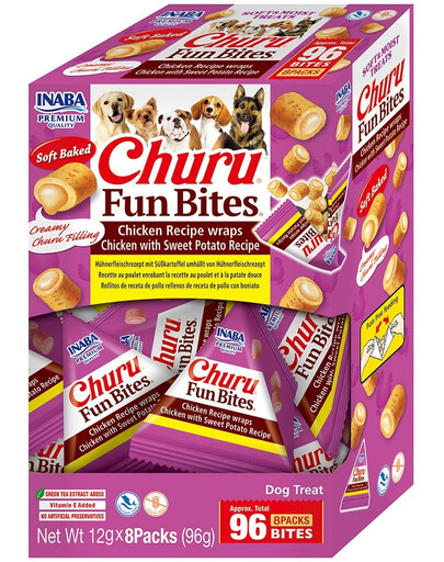 INABA Dog Churu Fun Bites Chicken with Sweet Potato 8x12g Kuřecí a sladké bramborové psí wrapy