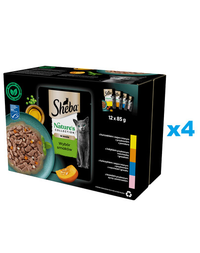 SHEBA Nature’s Collection Výběr příchutí 48x85 g kompletní krmivo pro dospělé kočky v omáčce, kousky s: kuře, krůta, tuňák, losos