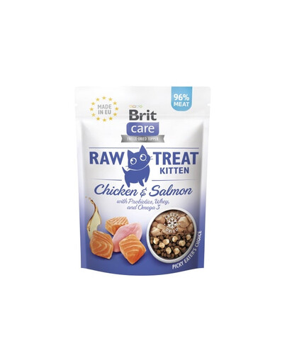 BRIT Care Raw Treat Freeze Dried Kitten 40 g Mrazem sušená pochoutka Kuře a losos s probiotiky pro koťata