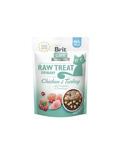 BRIT Care Raw Treat Freeze Dried Urinary Cat 40 g Lyofilizovaná pamlsek s kuřecím a krůtím masem a probiotiky pro kočky