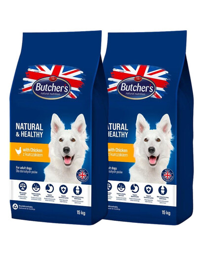 BUTCHER'S Natural&Healthy krmivo pro psy s kuřecím masem 30 kg (2 x 15 kg)
