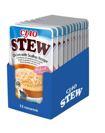 INABA CIAO Stew Dušené kuře a hřebenatky 12x40g