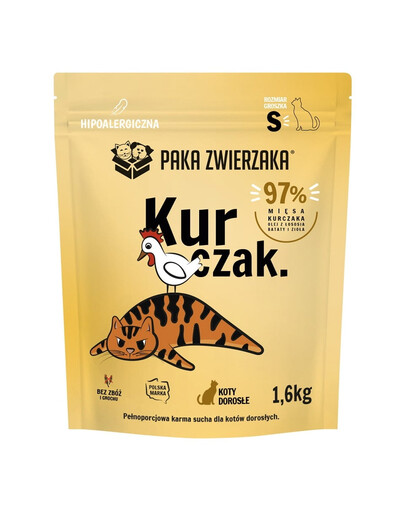 PAKA ZWIERZAKA Suché krmivo pro kočky s kuřecím masem velikosti S 1,6 kg