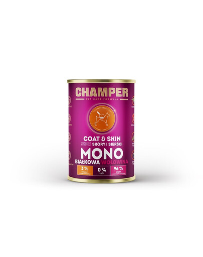 CHAMPER Coat Skin Hovězí monoproteinové krmivo pro psy 400 g