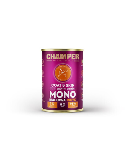 CHAMPER Coat Skin Krůtí monoproteinové krmivo pro psy 400 g