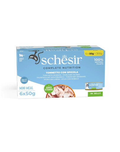 SCHESIR Tuňák s mořským vlkem v želé pro kočky 6x50g