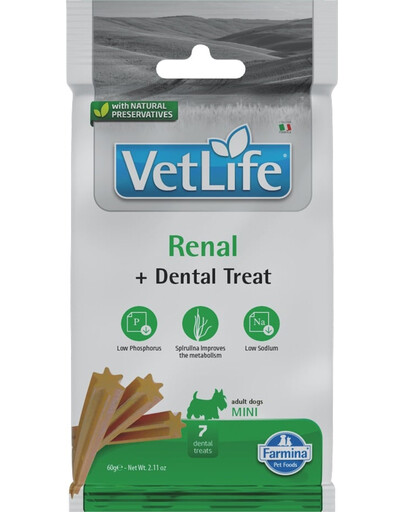 FARMINA Vet Life Dental Treat Renal Mini 60 g (7 ks) zubní pamlsky pro psy malých plemen