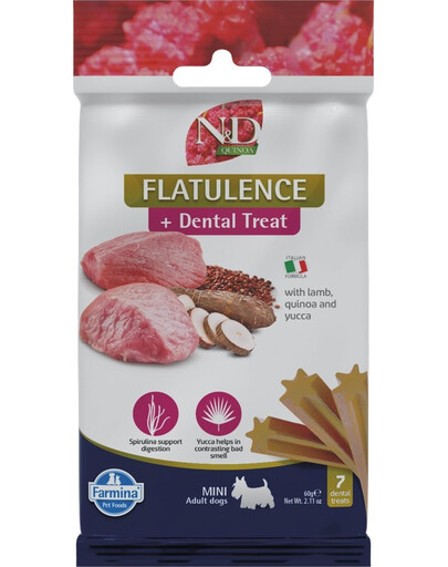 FARMINA N&D Quinoa Dental Treat Flatulence Mini 60 g (7 ks) zubní pamlsky pro psy malých plemen
