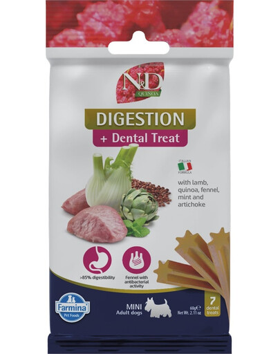 FARMINA N&D Quinoa Dental Treat Digestion Mini 60 g (7 ks) zubní pamlsky pro psy malých plemen