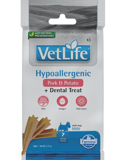 FARMINA Vet Life Dental Treat Hypoallergenic Pork Mini 60 g (7 ks) zubní pamlsky pro psy malých plemen