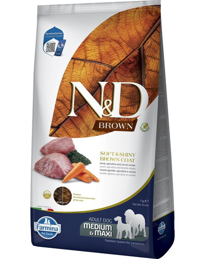 FARMINA N&D Brown Dog Adult Medium Maxi Lamb, Spirulina, Carrot 7 kg