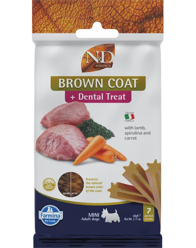 FARMINA N&D Brown Dental Treat Coat Lamb Mini 60 g (7 ks) zubní pamlsky pro psy malých plemen