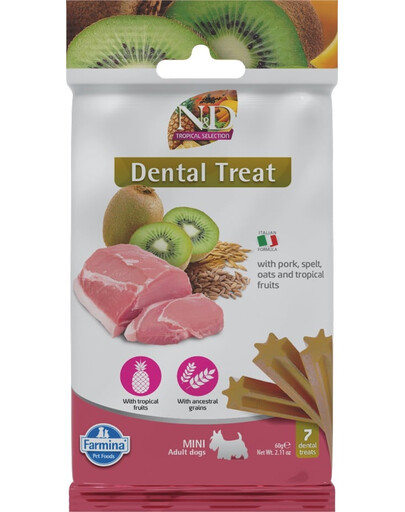 FARMINA N&D Tropical Selection Dental Treat Pork Mini 60 g (7 ks) zubní pamlsky pro psy malých plemen