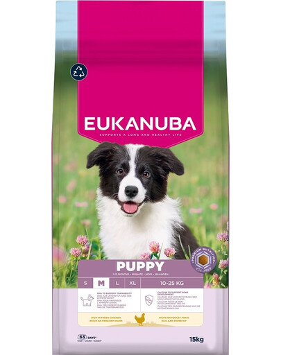 EUKANUBA Puppy Medium Breeds Chicken 15 kg suché krmivo pro štěňata středních plemen, bohaté na čerstvé kuřecí maso