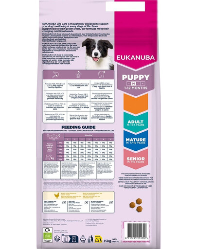 EUKANUBA Puppy Medium Breeds Chicken 15 kg suché krmivo pro štěňata středních plemen, bohaté na čerstvé kuřecí maso