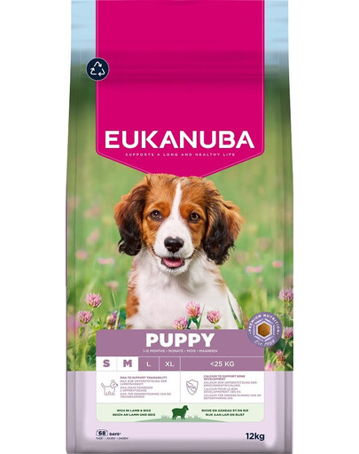 EUKANUBA Puppy Small Medium Breeds Lamb Rice 12 kg suché krmivo pro štěňata malých a středních plemen, bohaté na jehněčí maso a rýži