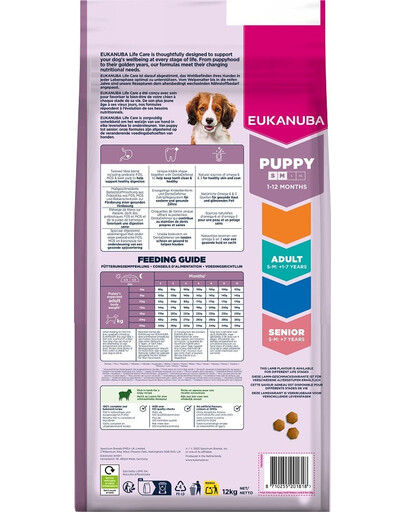 EUKANUBA Puppy Small Medium Breeds Lamb Rice 12 kg suché krmivo pro štěňata malých a středních plemen, bohaté na jehněčí maso a rýži