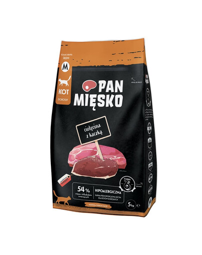 PAN MIĘSKO Telecí s kachnou pro kočky brambůrky M 5 kg