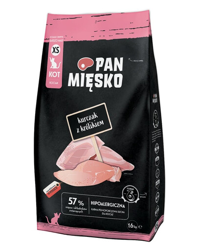 PAN MIĘSKO Kuře s králíkem pro koťata křupavé XS 1,6 kg
