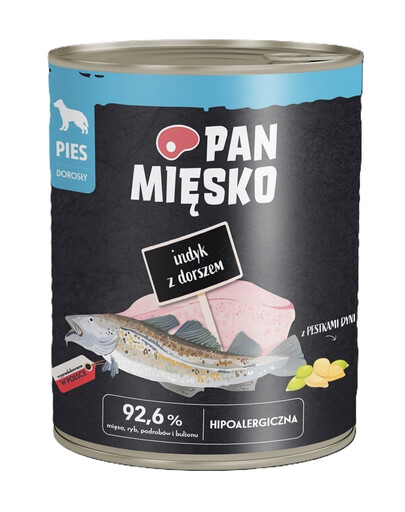 PAN MIĘSKO Mokré krmivo pro psy s krůtou a treskou 800 g