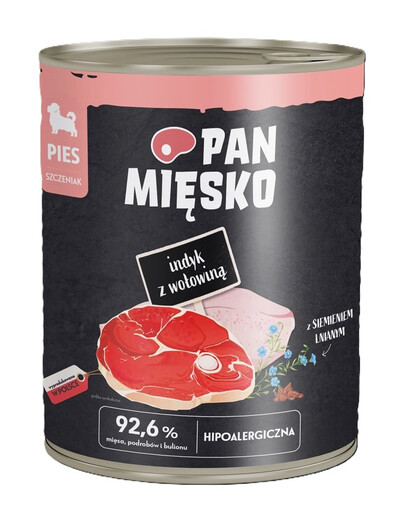 PAN MIĘSKO Mokré krmivo pro štěňata s krůtou a hovězím masem 800 g