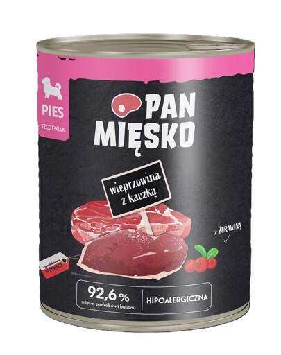 PAN MIĘSKO Mokré krmivo pro štěňata s vepřovým masem a kachnou 800 g