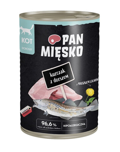 PAN MIĘSKO Mokré krmivo pro kočky s kuřecím masem a treskou 400 g
