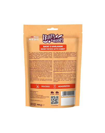 PAN MIĘSKO Fruits and Veggies Pamlsek pro psy ze sladkých brambor s králíkem 100 g