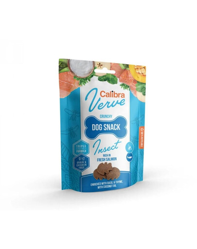 CALIBRA Dog Verve Crunchy Snack Insect&Fresh Salmon 150 g bezobilné pochoutky s hmyzem a lososem