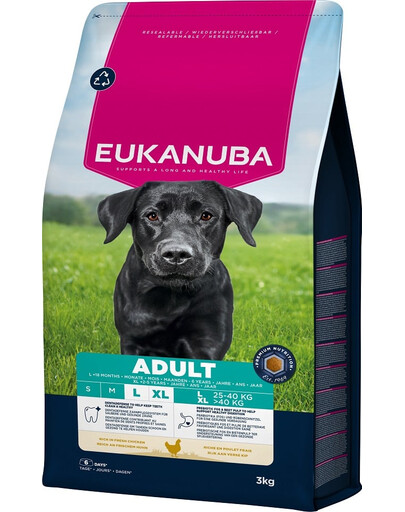 EUKANUBA Adult Large Breeds Chicken 3 kg suché krmivo pro psy velkých plemen s vysokým obsahem čerstvého kuřecího masa