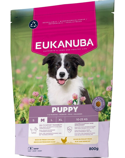 EUKANUBA Puppy Medium Breeds Chicken 800 g suché krmivo pro štěňata středních plemen, bohaté na čerstvé kuřecí maso