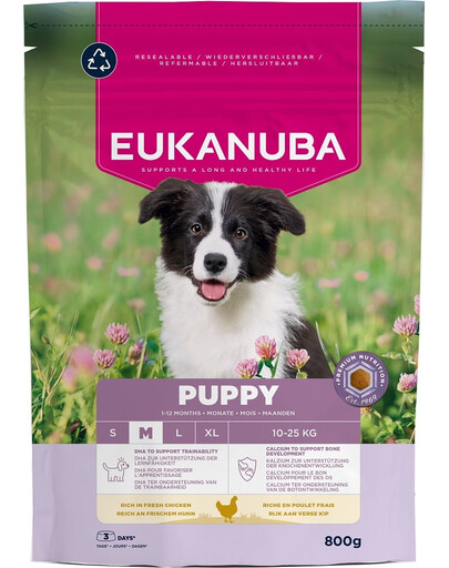 EUKANUBA Puppy Medium Breeds Chicken 800 g suché krmivo pro štěňata středních plemen, bohaté na čerstvé kuřecí maso