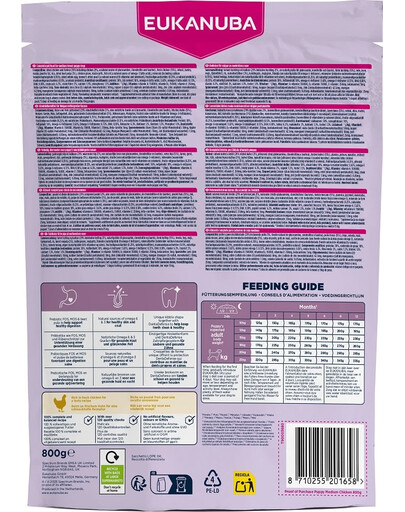 EUKANUBA Puppy Medium Breeds Chicken 800 g suché krmivo pro štěňata středních plemen, bohaté na čerstvé kuřecí maso