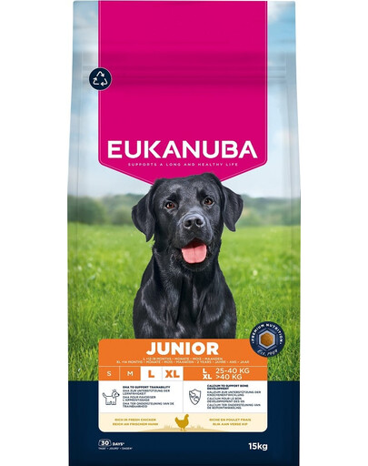 EUKANUBA Junior Large Breeds Chicken 15 kg suché krmivo pro mladé psy velkých plemen, bohaté na čerstvé kuřecí maso