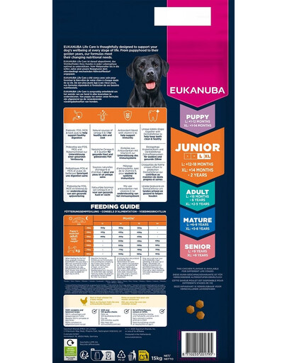 EUKANUBA Junior Large Breeds Chicken 15 kg suché krmivo pro mladé psy velkých plemen, bohaté na čerstvé kuřecí maso