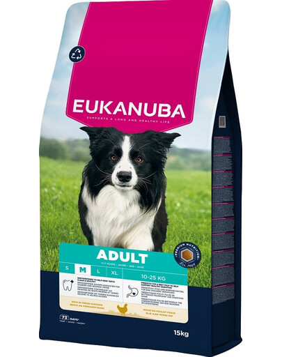 EUKANUBA Adult Medium Breeds Chicken 15 kg suché krmivo pro psy středních plemen s vysokým obsahem čerstvého kuřecího masa
