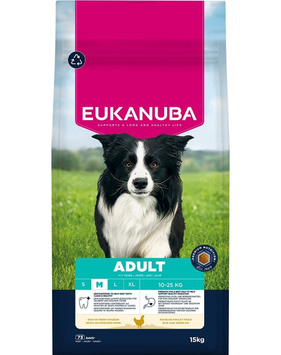 EUKANUBA Adult Medium Breeds Chicken 15 kg suché krmivo pro psy středních plemen s vysokým obsahem čerstvého kuřecího masa