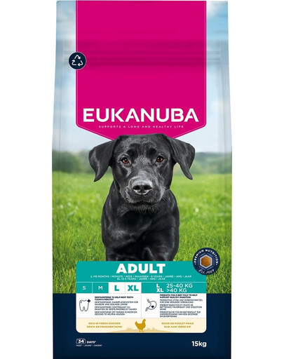 EUKANUBA Adult Large Breeds Chicken 15 kg suché krmivo pro psy velkých plemen s vysokým obsahem čerstvého kuřecího masa