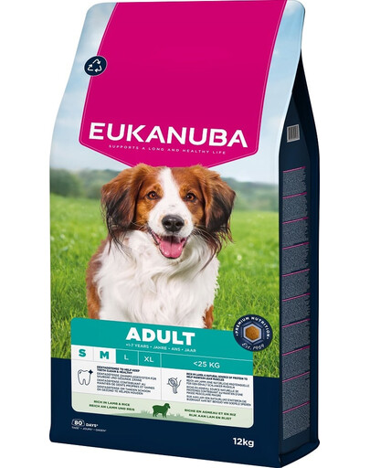 EUKANUBA Adult Small Medium Breeds Lamb Rice 12 kg suché krmivo pro malé a střední psy, bohaté na jehněčí maso a rýži