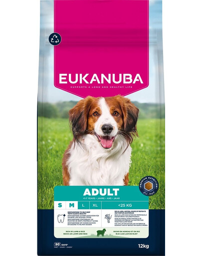 EUKANUBA Adult Small Medium Breeds Lamb Rice 12 kg suché krmivo pro malé a střední psy, bohaté na jehněčí maso a rýži
