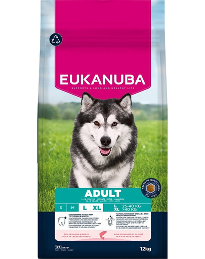 EUKANUBA Adult Large Breeds Salmon Barlej 12 kg suché krmivo pro psy velkých plemen bohaté na lososa a ječmen